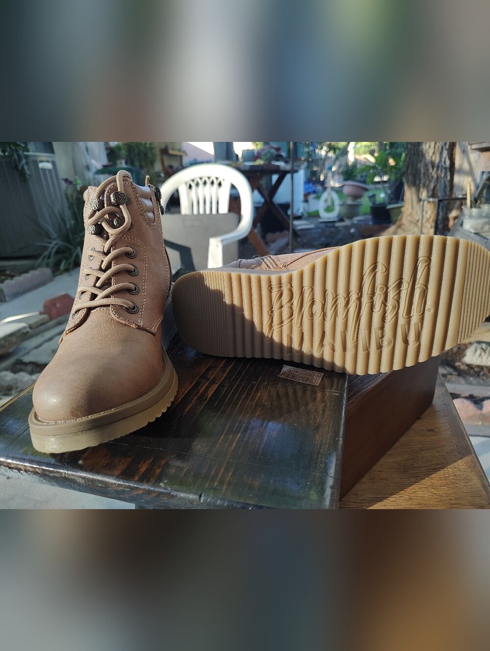 Blowfish Taupe Lace-Up Wedge Ankle Boots